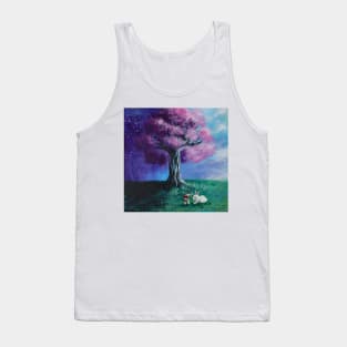 Scenery Painting Fairytale Bunny  Pink Cherry Blossom Tree Tank Top